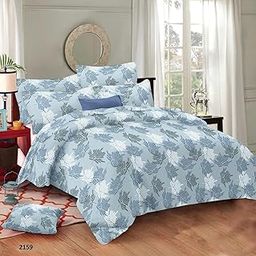 Trance Home Linen Zippered 100% Cotton 144 TC Duvet Cover for Quilt, Blanket, Razai, Comforter - Queen Size 86" x 102" (Fern Paradise Blue)-image-1