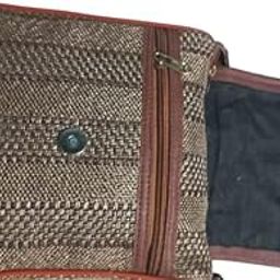 Woven Travel Messenger Bag, Brown Leather Trim, Orange Accent, Textured Design-image-88