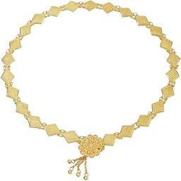 Women's Ethnic Style Waist Chain Simple Diamond Patch Belt For Saree,Dress Decorative Girdle Metal Kamarband (Gold)-image-29