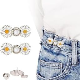 THE PAGH Instant Jeans Button Pins Waist Tightener Set, Make The Waist Fit for Skirt Pants Robe, No Sewing Required Adjustable Waist Buckle for Loose Jeans Pants (4 pcs New White Flower pin)-22
