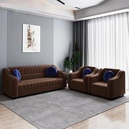 Sleepify Jack 5 Seater Modern Fabric 3+1+1 Sofa Set (Brown)-image-62