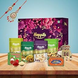 Happilo Premium Rakhi Gift Pack with 10 Inclusions | Rakhi Brother and Bhabhi, Roli Chawal, Designer Plate, Mithai Candle, Pista, Almonds, Cashew, Raisins, Snack & Card, Dry Fruits ZEFA Gift Box-picture-22