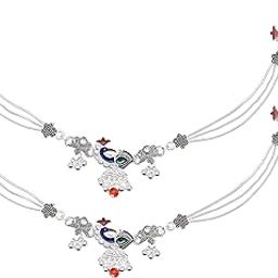 Indian Traditional White Metal Anklets Payal Pair For Women Girls Fancy Collection with Silver Plating Attached Ghungroo Fashion Anklets-image-43