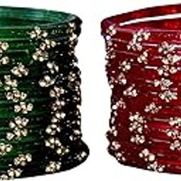 Jewellery Traditional Zircon studded Bangles Set for Women/Green bangles and Red bangles for women (12 Bangles Each of 2 Colours Each) 24 Pieces-22