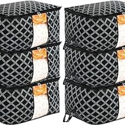 Kuber Industries Non-Woven Check Print Jumbo Underbed Storage Bag|Clothes Organizer For Clothes, Quilts, Blankets With Handle Pack of 6 (Black)-image-55