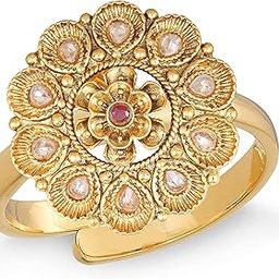 Stylish brass Gold Plated adjustable antique ring for women and girls GoldPlated cubic zirconia Ring Wedding Diamond Jewelry Ring Most trending Lovely Gold Plated Handmade Ring KJNRG27-picture-2