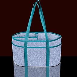 GREEN DECOR Non Woven Fabric Cute Oval Shape Diaper Caddy Bag with Handles for Smart Mothers Baby Diaper Caddy Wipes Felt Storage Organizers,Foldable and Portable (Grey&AquaBlue- 15X10X9 Inch)-image-75