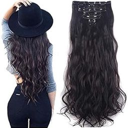 Foreign Holics 7-Piece Synthetic Wavy Curly Clip-In Hair Extensions with 14 Secure Clips for Women Natural Look, Instant Volume & Length (Black)-image-70