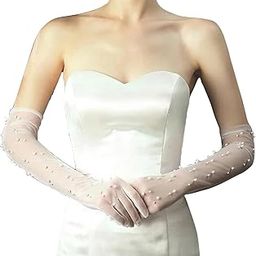 Wedding Gloves for Bride White Lace Gloves for Women Hand Gloves for Girls White Net Gloves, Elbow Length Lace Gloves Elegant Bridal Tulle Gloves-34