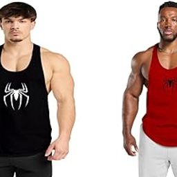 Gym Vest Workout Tank Top Set, 2 Pack, Men's Fitness Muscle Shirts Multicolour S M L XL XXL XXXL blackredRED30july001-image-62