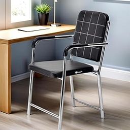 GOYALSON Office Chair Visitor Chair with arm Rest with Steel Frame and Cushioned seat Back Chair Without Wheels (1, Black, Heavy 3)-image-29
