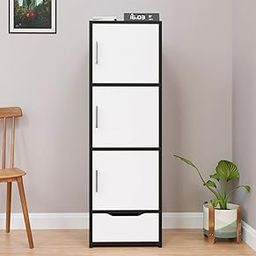 Spyder Craft Wooden Cabinet - 4 Tier Engineered Wood Storage Cabinet for Living Room with Hindge Door, Space Saving Furniture for Home, Office, Kitchen(Black - White -L 38 x B 38.5 x H 100.5 cm)-88