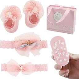SNOWIE SOFT® Baby Girl Shower Gift Set of 3Pcs Girls Crown Headband Lace Bow Headband Baby Girls Footwear Pink Princess Baby Girl Gift for Newborns Milestone Gift for Baby Girls-image-61