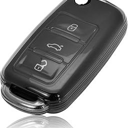 JVCV® Soft TPU Transparent Cover Compatible with Volkswagen Polo Vento Jetta Ameo Passat and Skoda Rapid Laura Superb Octavia Fabia Yeti Folding Key (Transparent Black)-22