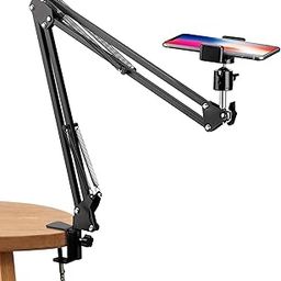 1PCS Articulating Phone Mount Stand, Adjustable Scissor Boom Arm, Desk Clamp Phone Holder for Streaming and Videos, Black-29