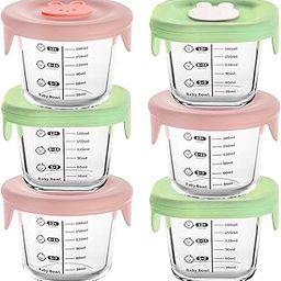 YANCI® 180ml Borosilicate Glass Baby Food Storage Jars with Silicone Lid | Strong Glass | Microwave, Oven & Dishwasher Safe | Infant and Babies, Random, Pack of 6-23