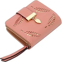 nfi essentials Women's Clutch Wallet Leaf Bi-fold Multi Card Holder Leaf Design Small Purse Clutch (Y128 Pink)-picture-7
