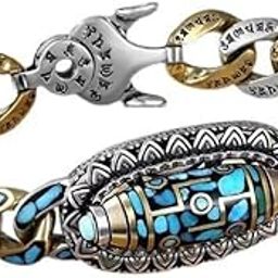 TURQUOISE NINE-EYED DZI - 12mm Pure Copper Bracelet with Box Clasp for Men & Boys (8 inch)-image-10