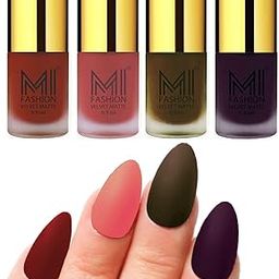 MI FASHION Velvet Matte Lacquer Nail Paint Sets Water Resistant 9.9ml Cherry Red, Light Peach, Olive Brown, Dark Purple (Pack Of-4)-image-62