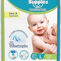 Amazon Brand - Supples Premium Baby Diaper Pants | 27 Baby Diapers | Large | 9-14 Kg | 12 Hrs Absorption | Cushiony Cotton Soft Fabric | Phthalates-Free | Triple Leak Guard-13