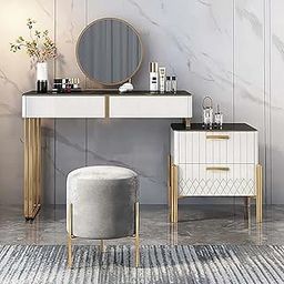 Kohinoor Decor Interiors ARO Modern Makeup Vanity with Flip Top Mirror & Side Cabinet Expandable Dressing Table with Drawers Stainless Steel in White & Black-21