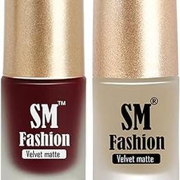 SM FASHION Nail Polishes, Maroon-Top Coat Velvet Matte Nail Paint Combo Set of 2 Pcs 7ml each-image-94