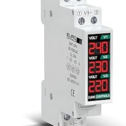 EuroControls Euro EMT-3PV 3-Phase Volt Meter True RMS 50-500 Volts Din Mount - Accurate Voltmeter (Digital) - 1 module mcb switch size - digital Display for all 3 phases-7