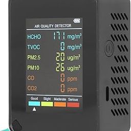 ZJchao Air Quality Monitor Portable LCD Screen CO2 TVOC HCHO PM2.5 PM10 Detector Indoor USB Rechargeable ABS Material (Black)-image-13