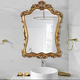 AFFIZU HANDICRAFTS Wall Hanging Wooden Mirror Frame, Mirror Frame for Home Decor, Handmade and Hand Carved Design, Antique Gold Color, 3 Feet x 2 Feet, Without Mirror-14
