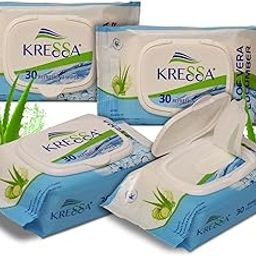 Kressa Wet Wipes Aloe Vera Cucumber Pack Of 4 Total 120 Wipes Alcohol & Paraben Free 100% Natural & Biodegradable-46