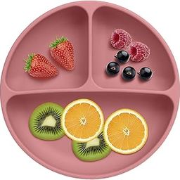 Zeinwap Silicone Suction Plates for Baby Microwave,Dishwasher, Freezer Safe Unbreakable | 3 Divided Portion with 4 Suction Cup Feeding Plate for Baby & Toddlers (Pink)-image-91