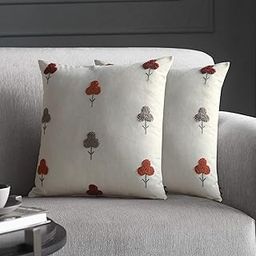 GM Luxury Home Decor Floral Embroidery Cotton Cushion Cover with Zipper - Luxurious Soft Decorative Square Pillow Cover for Living Room, Bedroom, Home Decor - Pack of 2 (Size: 12 x 12 inch, Beige)-image-24