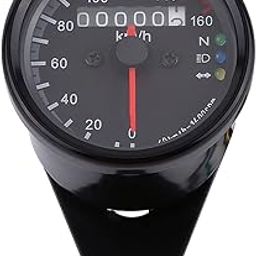 Keenso 12V Motorcycle LED KMH Odometer Speedometer, Keenso Universal 0-160km/h Odometer Speedometer Gauge, Single Indicator (Black)-0