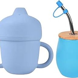 tudd Baby Sippy Cup, Silicone Trainer Cup Toddler for Boys and Girls | Blue with Baby Stainless Steel Happy Tummy Mug 8oz, 240 Ml,Pink (2 Year - 6 Years) | Blue-image-3