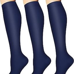 3 Pairs Knee High Graduated Compression Socks For Women and Men - Best Medical, Nursing, Travel & Flight Socks - Running & Fitness - 15-20mmHg-26