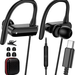 USB C Over Ear Headphones Wired for iPhone 16 Samsung S25 S24 Ultra S23 FE A56, Wired Earbuds with Ear Hooks in-Ear Type C Sports Earphones with Mic for iPad 10th Generation Pixel 9 Pro 8 for Running-3