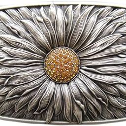 Vintage Silver Plated Rhinestones Blooming Daisy Bling Belt Buckle, Antique Silver, Large-image-3
