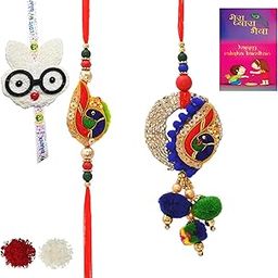 Jardosi Booti Pair Set For Kids Rakhi For Your Family For Brother And Sister, Set Of 3 Rakhi Combo Set-10