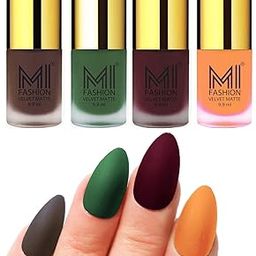 MI FASHION Velvet Matte Nail Polish Combo Pack Trendy And Stylish Colours 9.9ml Coffee, Green, Red Wine, Saffron Orange (Pack Of-4)-image-13
