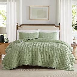 WDCOZY Sage Green Cloud California Cal King Size Quilt Bedding Sets with Pillow Shams, Oversized Seafoam Puffy Cozy Lightweight Bedspread Coverlet, Soft Cute Bed Cover for All Season-image-20
