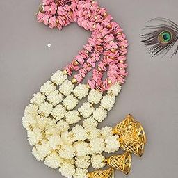 Sanvatsar Mogra Flower Ganeshji and Bells Wall Hanging Strings, Artificial Flower Latkan for Temple, Festival-Diwali/Ganpati Pooja Door (Pink)-picture-10
