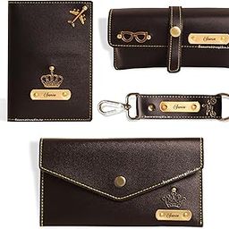 Women's Customized Wallet, Keychain, Sunglass & Passport Cover with Name & Charm I Personalized Vegan Leather Gift Combo Set I for Girlfriend Women Wife Birthday Anniversary (Black)-picture-8
