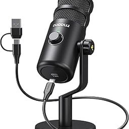 MAONO USB Podcast Recording Mic for YouTube Dynamic Studio Microphone with Mic Gain, Plug & Play, Metal Structure, Voice-Isolating Technology, Cardioid Pattern for PC, Singing, Video Recording-PD100U-23