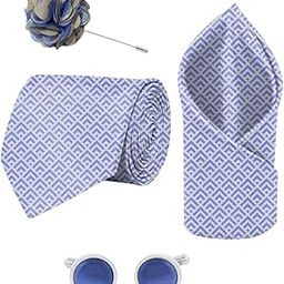 Pixel Geometric Printed Tie and Pocket Square Set with Cufflink and Matching Flower Lapel Pin-picture-33