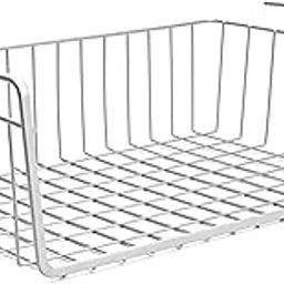 Go Hooked ViMe® Multipurpose Under Shelf Basket/Powder Coated Iron Cabinet Organiser/Storage Rack for Kitchen, Bedroom, Office (Silver, 16")-25