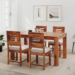 SIYA ART Sheesham Wood 4 Seater Dining Table with Cushion Chair for Living Room Home Dining Room Furniture Set (Natural Finish)-13