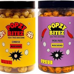 Popzy Bitez Guilt-Free Roasted Makhana | Crunchy & Healthy Snack for Anytime Munching | Delicious Cheese & Spicy Peri Peri Flavors | High Protein, Low Calorie, Gluten-Free, Vegan-Friendly Superfood Snack (75G ( Pack of 2 ), Cheese & Peri Peri)-image-22