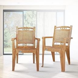 Prima Plastic Chair for Living Room | Set of 2 | Chair for Home, Living Room, Outdoor | Stackable Chair with arm | 100% Virgin Plastic | Quikr 2 (Sandalwood Colour)-15