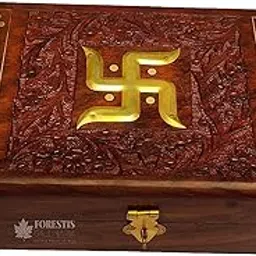 ANTICO WOODENIA™ Exquisitely Hand Brass-Filled Wooden OM Box for Good Luck| Jewellery Box (8x5) Inches (Swastic Tomb)-image-19
