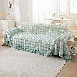 HOKIPO Luxury Gradient Faux Rabbit Wool Sofa Throw, Fluffy Sofa Cover for 3 Seater Sofa, 180(D) x 310(L) cm, Green (AR-5078-GRN)-image-75